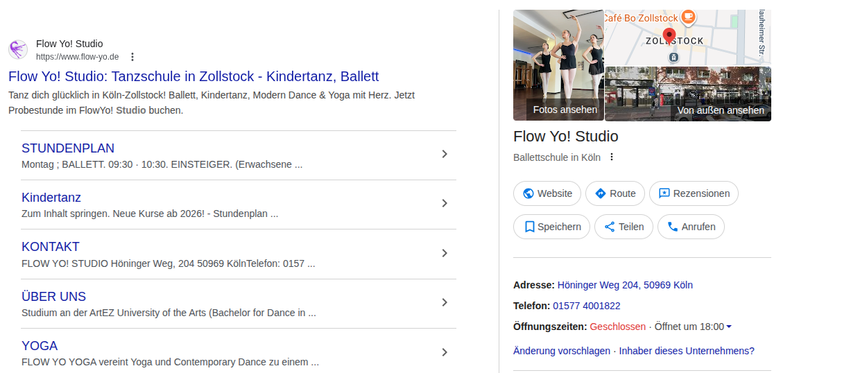 Resultados de búsqueda de Google con ficha de Flow Yo!